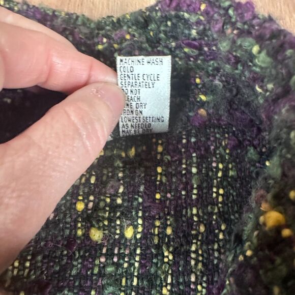 Vintage Chico’s Design Jacket Womens  Size 3 (XL) Green Purple Boucle Wool Blend - Picture 4 of 5